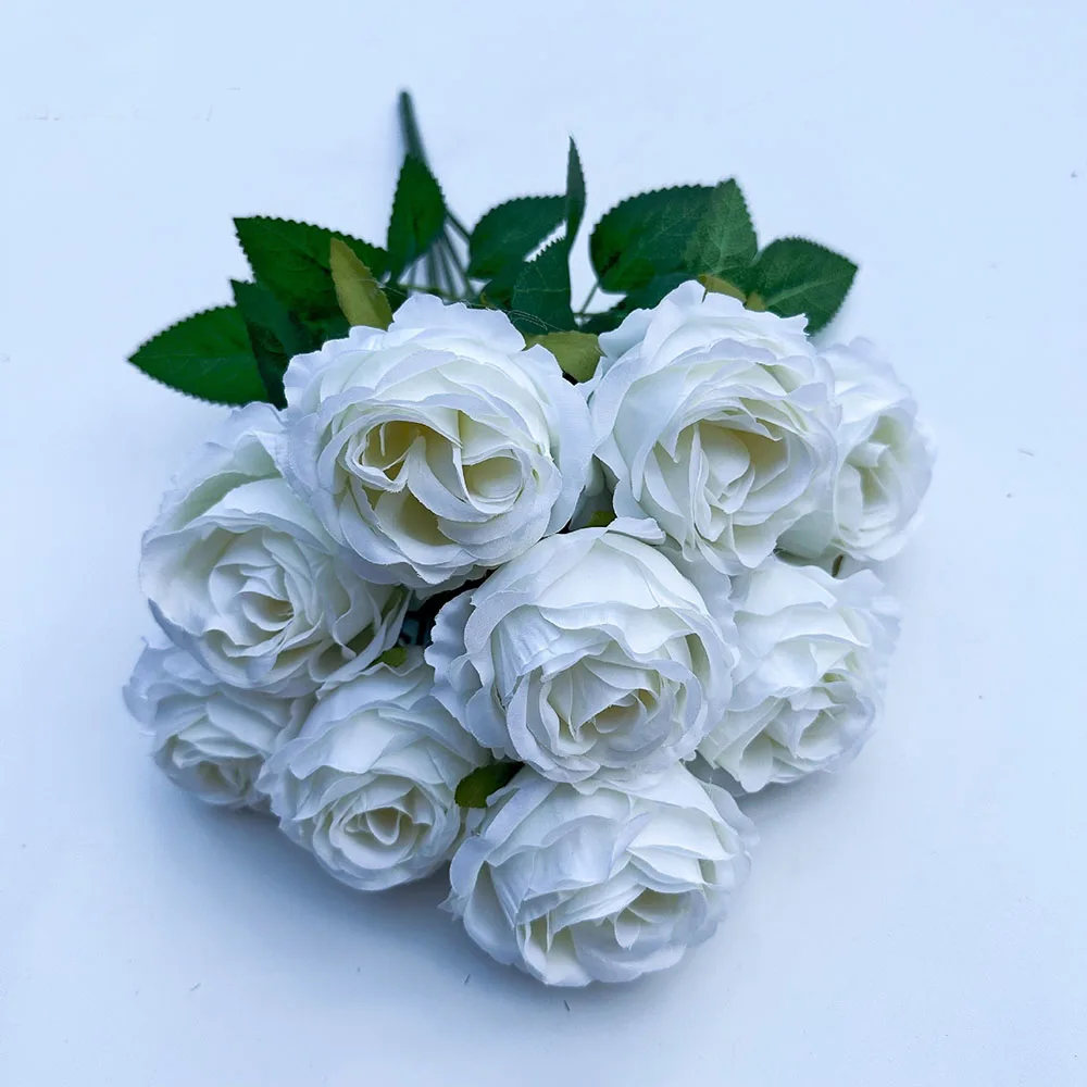 Künstliche Rosenblüten mit 9 Köpfen – romantisches Valentinstagsgeschenk, künstliche Blüten für Heimdekoration und Tischdekoration für Hochzeiten – Detail 11
