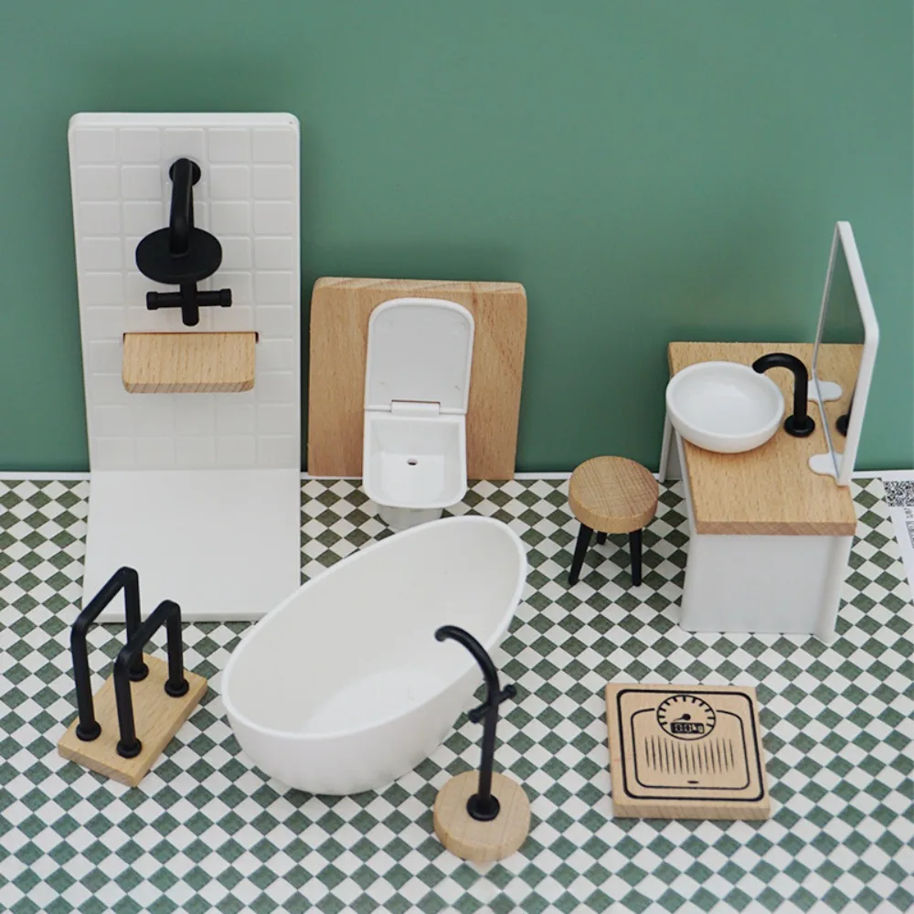 1/12 simulazione casa delle bambole lavabo bianco vasca modello di toilette casa delle bambole mobili in miniatura arredamento del bagno bambino finta giocattoli