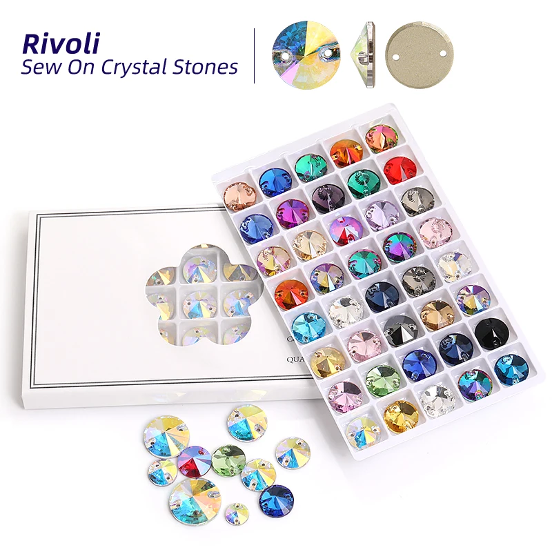 8/10/12/14/16mm Rivoli Glass Rhinestone For Sewing Glass Crystals flatback For Clothing  Jewelry Making DIY Accessories Box-pack