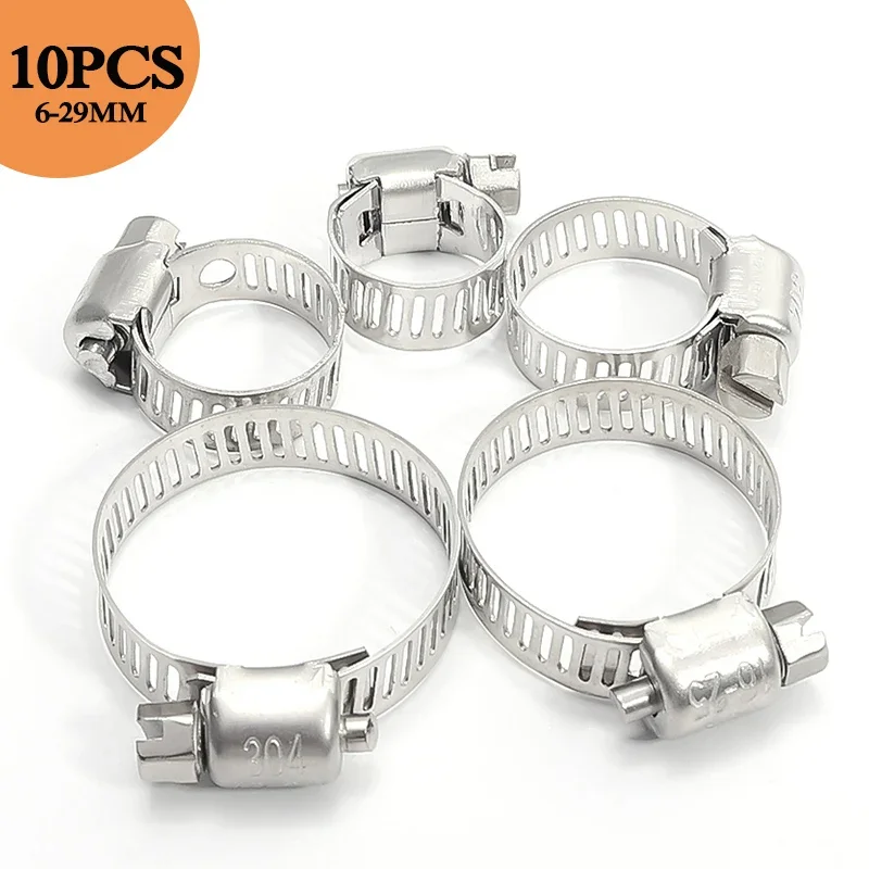 5/10pcs Adjustable Hose Clamps Stainless Steel Screw Band Car Fuel Hose Clamps Pipe Clamp Worm Gear Clip Hose Clip Plier Tools