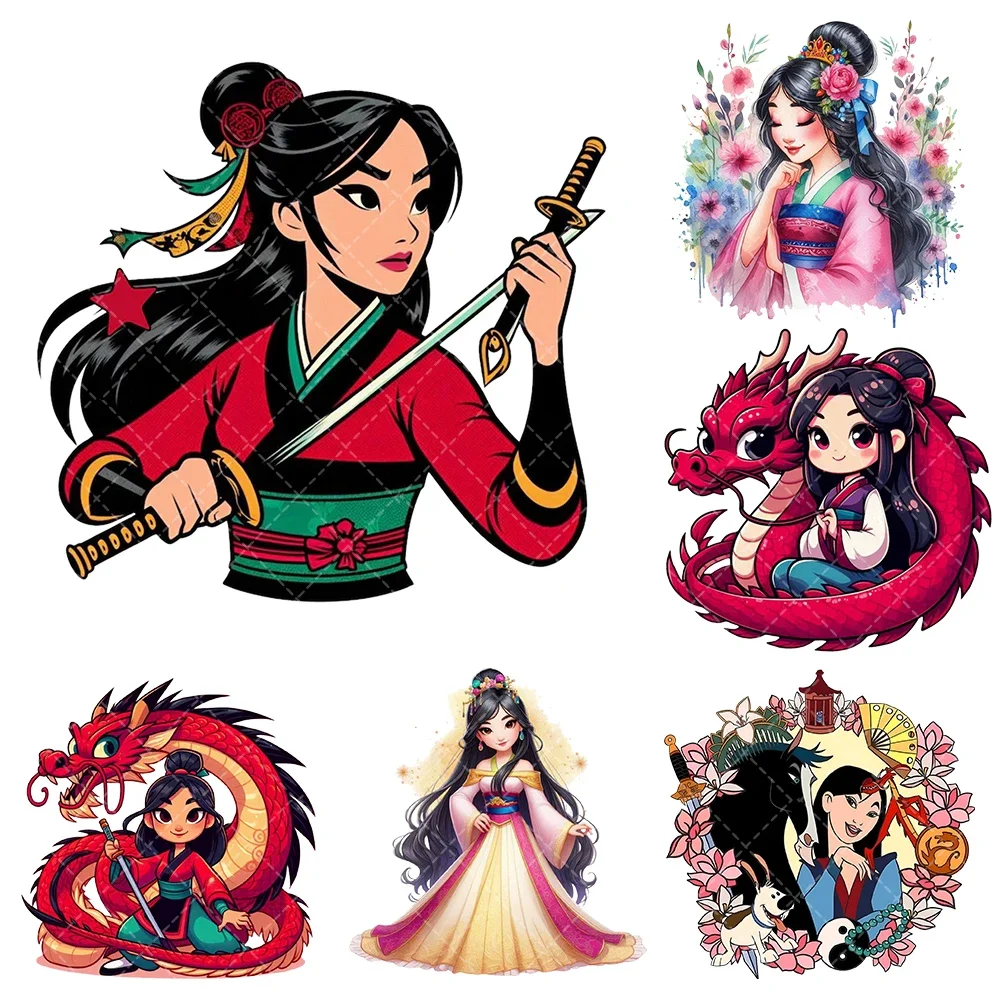 Disney princess mulan Iron On Heat Transfer Stickers For Clothes DTF Pinted Vinyl Thermal Appliques Washable T-Shirt Decal