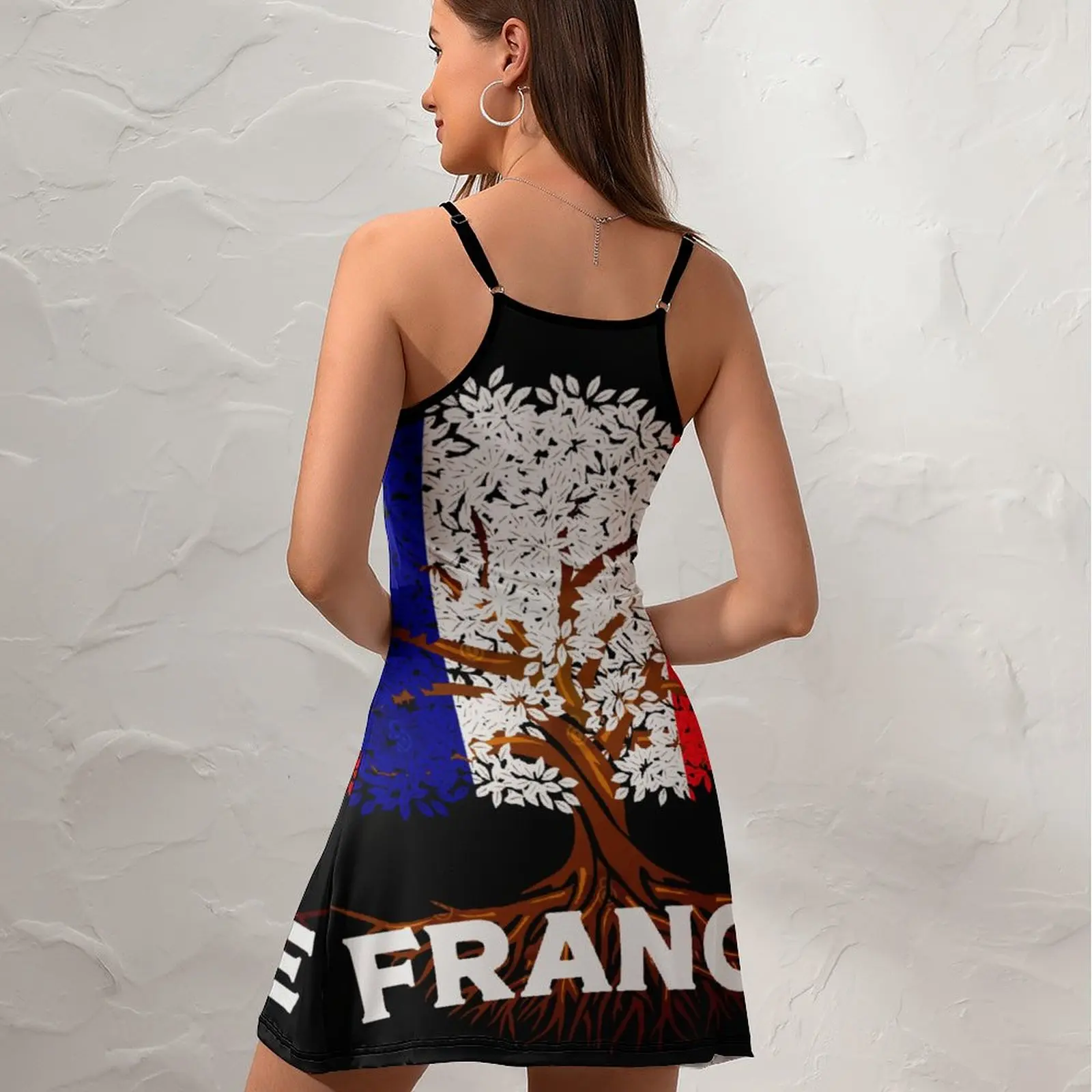 France Flag Tree France Flag  Women's Sling Dress Funny Geek Strappy Dress Cute Sexy  Woman's Gown Cocktails