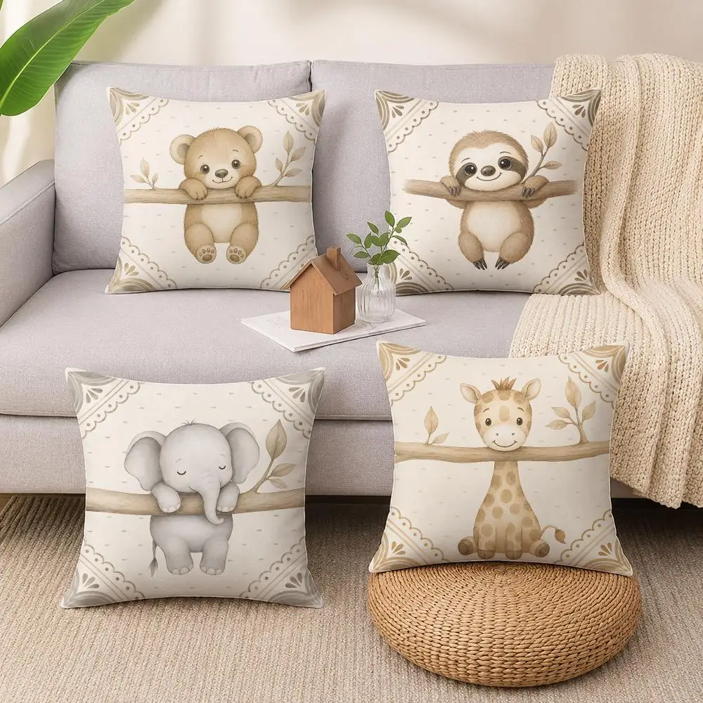 Animal Elephant Giraffe Nursery Cushion Cover Luxury Soft Plush Short Fur Cushion Case Warm Cozy Sofa Bed Decorative Home