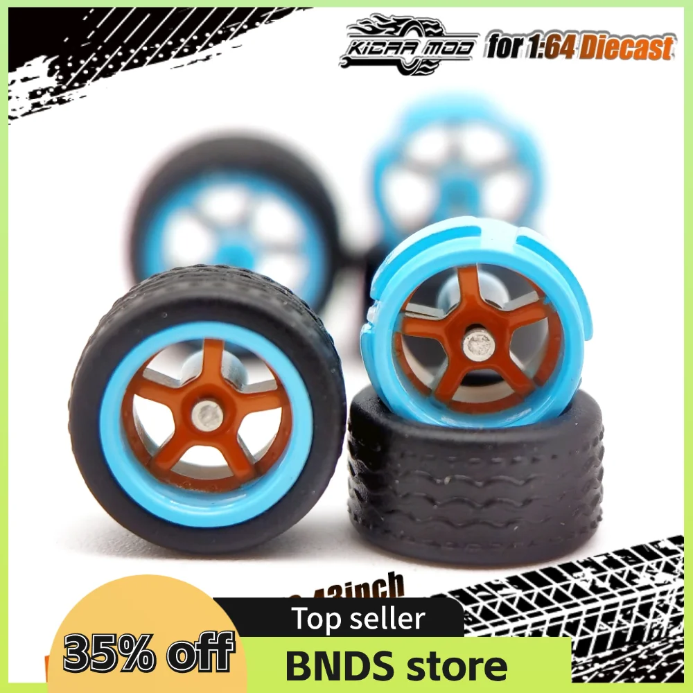 1/64 고무 타이어가 있는 휠 걸프 - 레이싱 장난감용 스케일 모델 자동차 수정 부품 1 세트