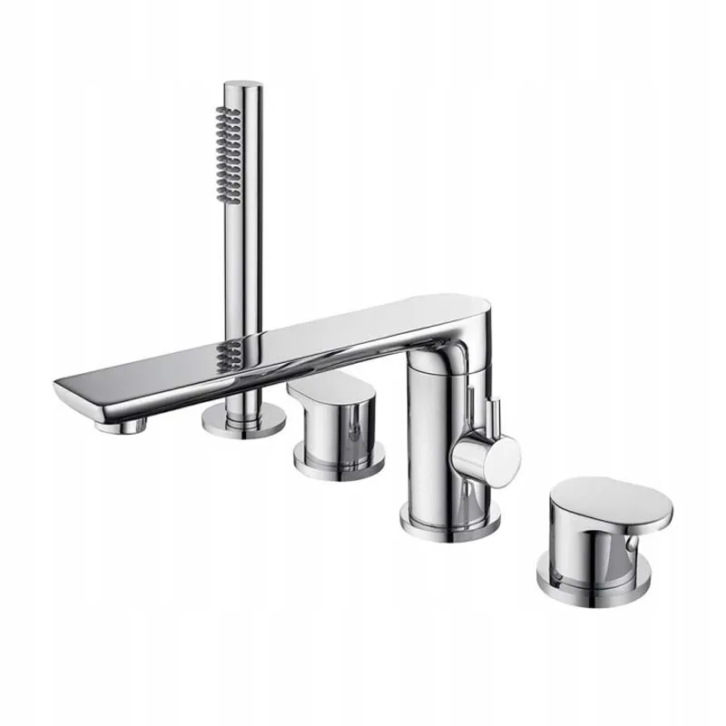 Luxe badkraanset zwart gunmetal/zilver, drievoudige installatie, enkele uitloop, afvoer voor bad en wastafel