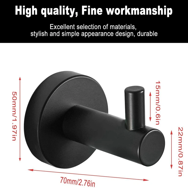 Towel Hook, Bathroom Towel Hooks, Black Coat Hooks, Bathroom Hardware Accessories, Matte Towel/Closet Hook, 2 Pieces