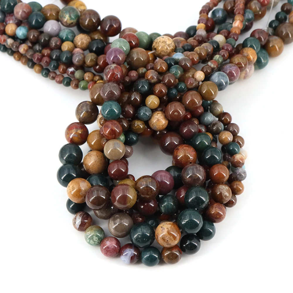 4 6 8 10mm Natural Ocean Jasper Stone Loose Gemstone Beads for Jewelry Making Charm Bracelet Wholesale Stone Beads DIY Accessori