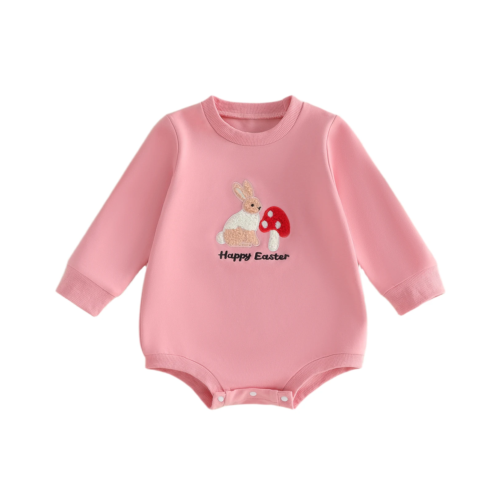 

Cute Toddler Easter Jumpsuit with Long Sleeves and Bunny Embroidery Adorable O Neck Romper for Baby Girls