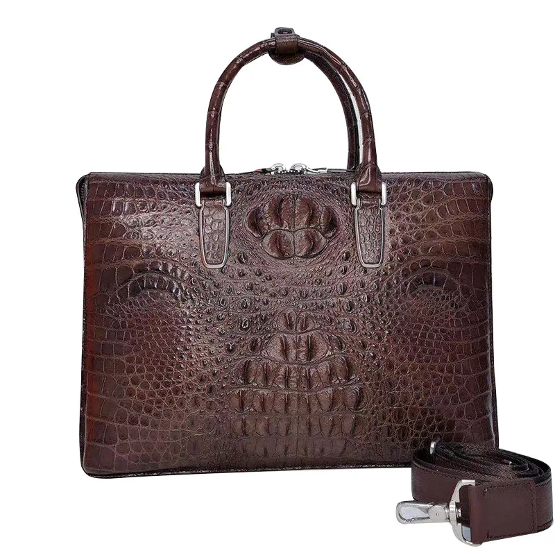 Sacs pour ordinateur portable en cuir de peau de crocodile véritable pour hommes, sac d'ordinateur de messager de voyage, étui Bombes en cuir d'alligator, marque de luxe