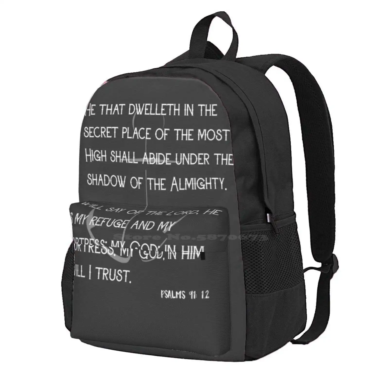 Inspirational Psalms 91 Kjv Bible Verses Hot Sale Schoolbag Backpack Fashion Bags Faith Bible Verses Scripture Bible Quotes