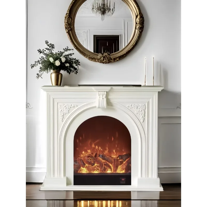 French Cream Wind Solid Wood Fireplace Decorative Cabinet American Living Room Flame Atomization Fireplace Cabinet Customized Fi