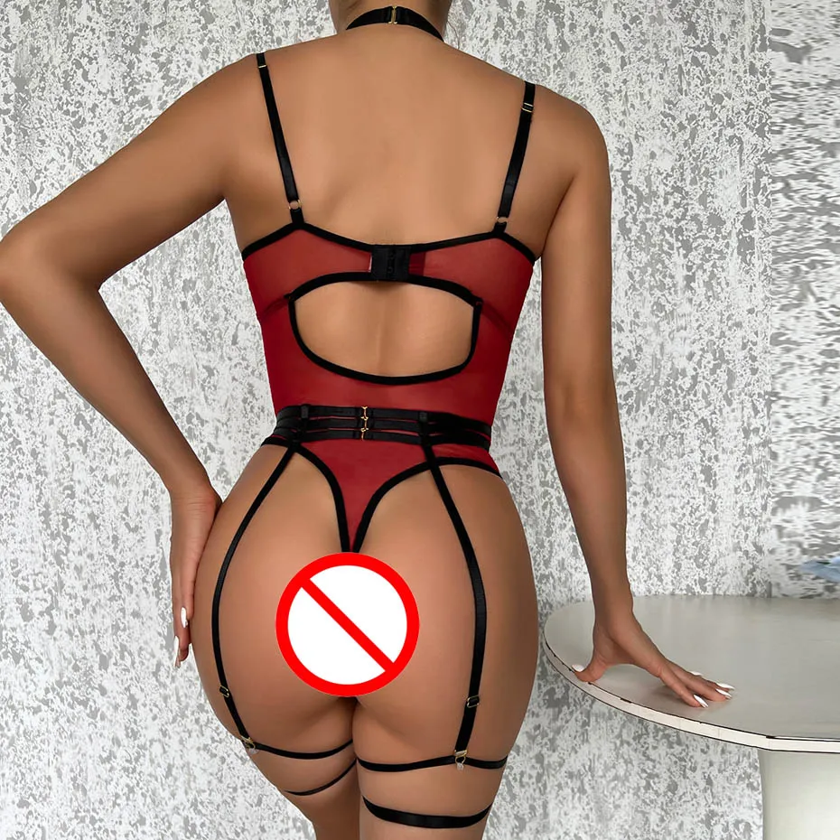 Sexy Lingerie Women Body Underwear Halter Lace Bodysuit Open Crotch Teddy Nightgown Sleepwear Erotic Lingerie Porno Costumes