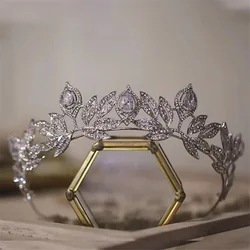CC Crowns for Wedding Women Hair Accessories Women Headpiece Engagement Tiaras Leaf Shape Vintage Diadems Headdress Party HS59