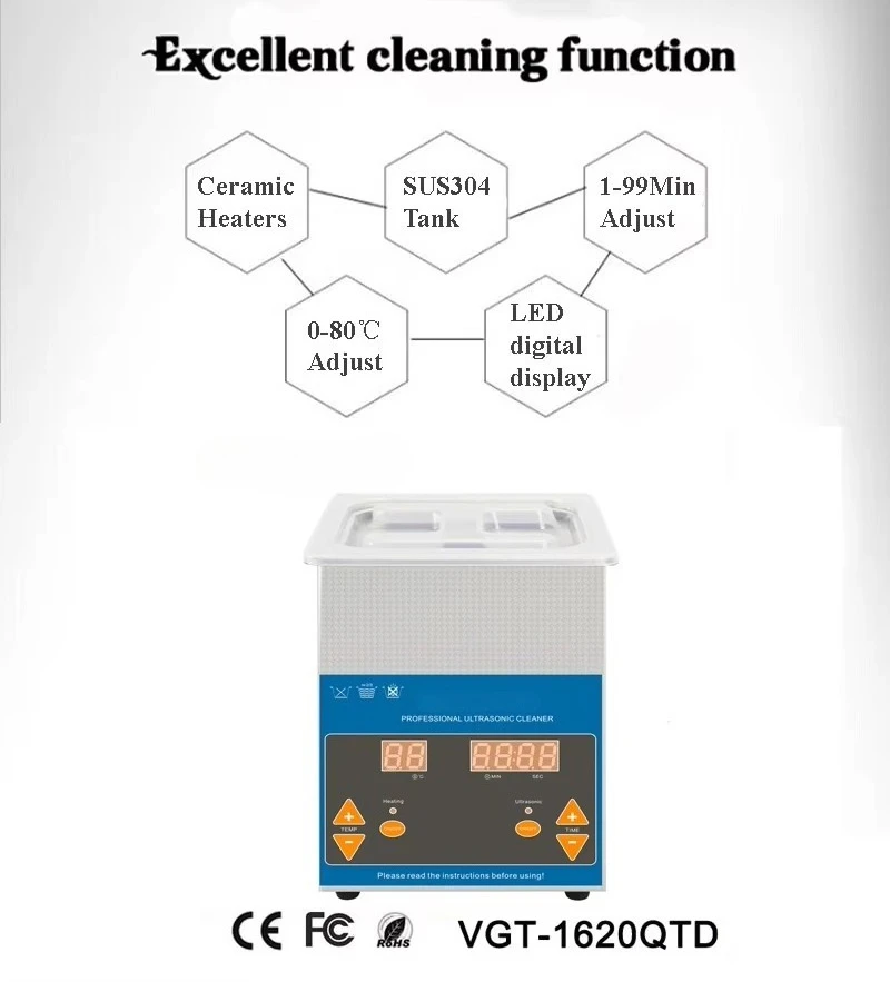 VGT-1620QTD Technology Ultrasonic Cleaner 40khz Hot Water Cleaning Spare Parts Baths Commercial Ultrasonic Cleaner