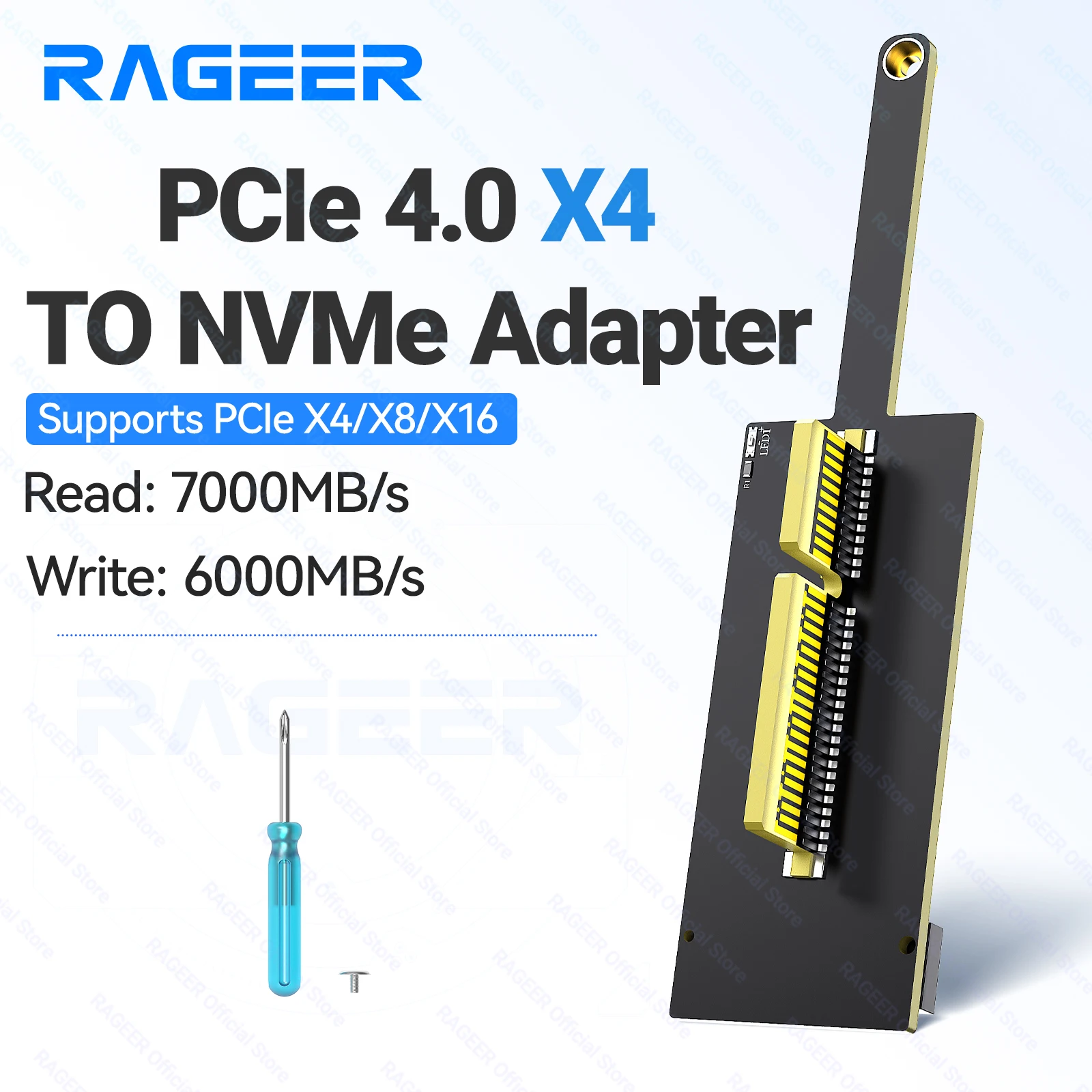 RAGEER PCIe 4.0 X4 naar NVMe Uitbreidingskaart 64Gbps Plat, obstakelvrij mini-ontwerp voor M.2 2280 SSD PCIe X4/X8/X16 slots