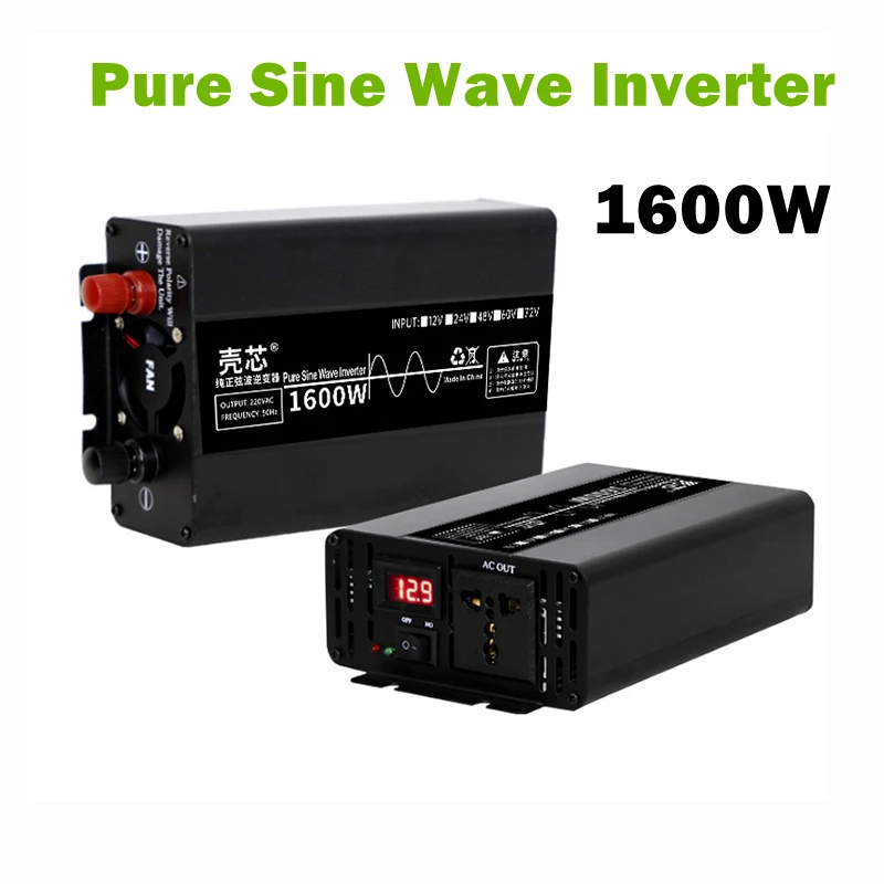 Pure Sine Wave Inverter 1600W Peaks Power Car Home Digital Display Power Converter DC 12V 24V 48V 60V To AC 220V Transformer