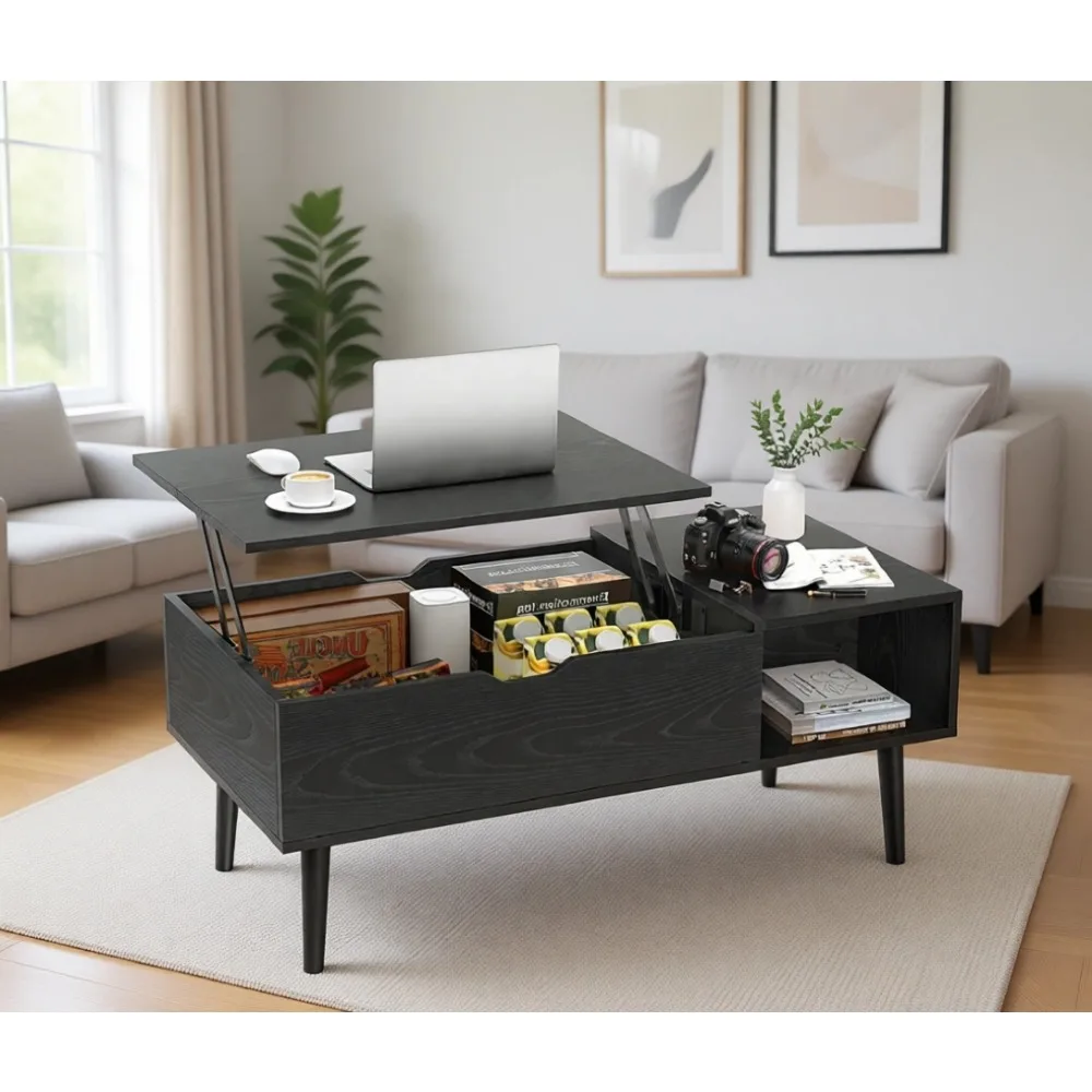 

Lift Top Coffee Table with Hidden Storage and Shelf for Small Living Room