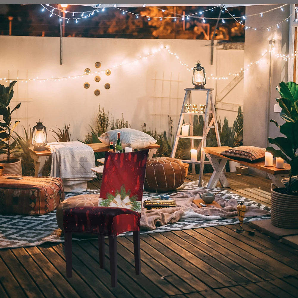 

2Pcs Christmas Chair Cover Bell Knot Printed Style Protective Cover Xmas Dining Chair Decor Reusable Comfortable Breathable