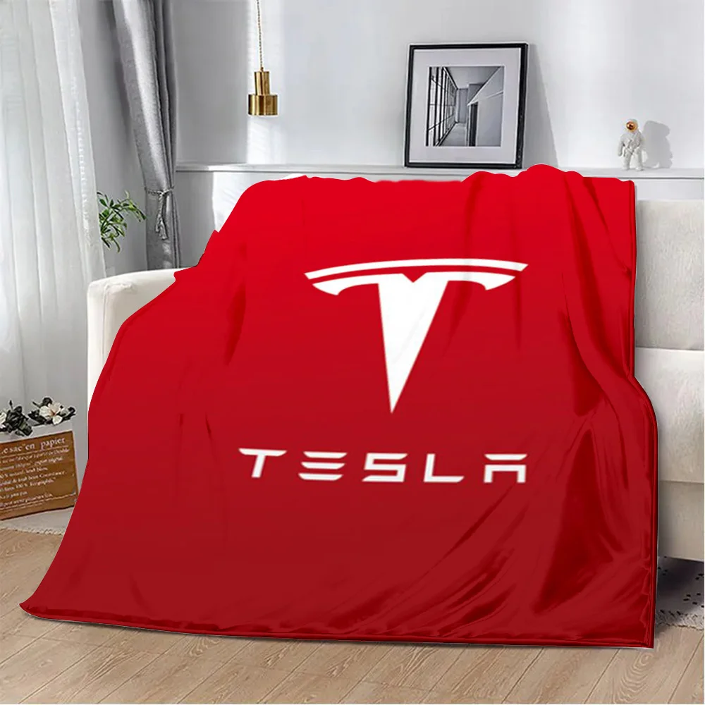 Tesla logo Printed Blanket Picnic Blankets Warm Blanket Soft and Comfortable Blanket Home Travel Birthday Gift