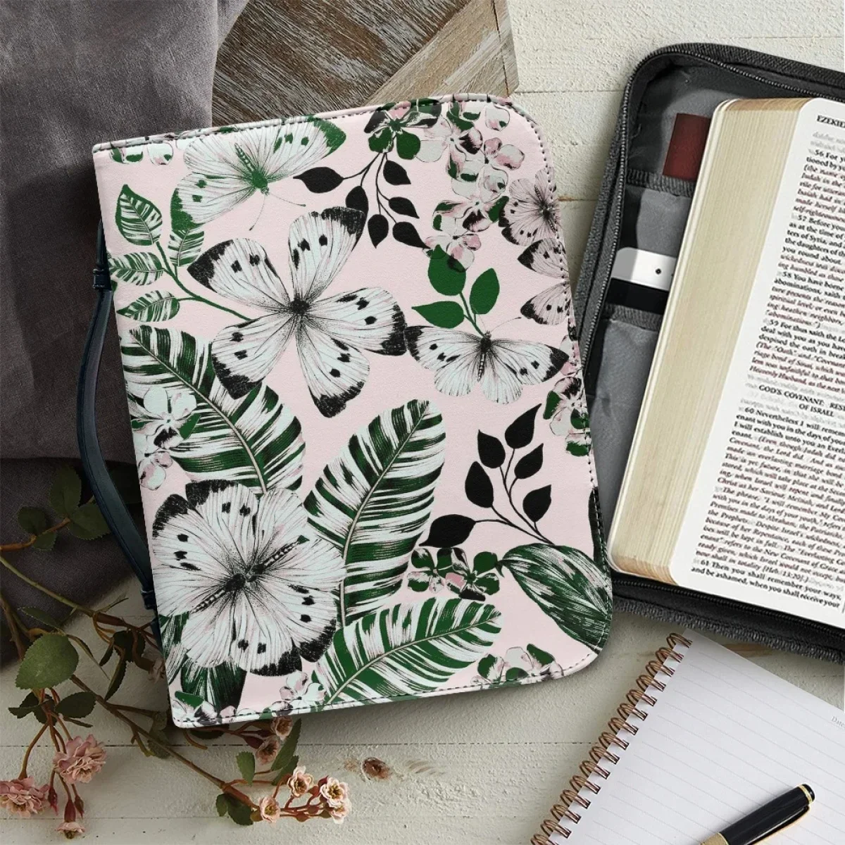 

New Hot Art Floral Pattern Print Bible Bag PU Bible Cover Case Bible Study Book Holy Storage Boxes Women's Leather Handbags