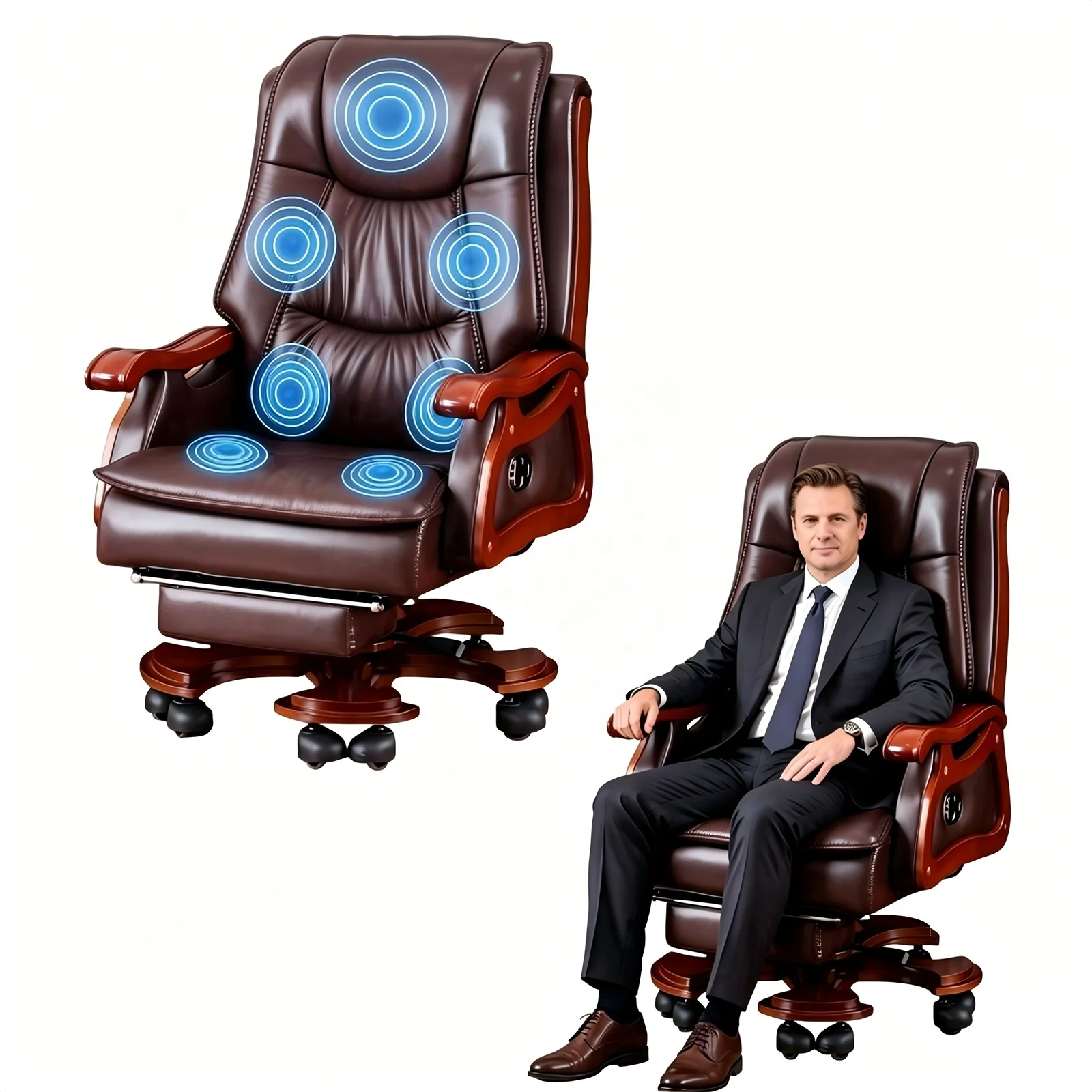 President Massager Chair In CEO Office High-en PU Leather 7-Points Massager Heads Luxury Manager Office Massage Chair