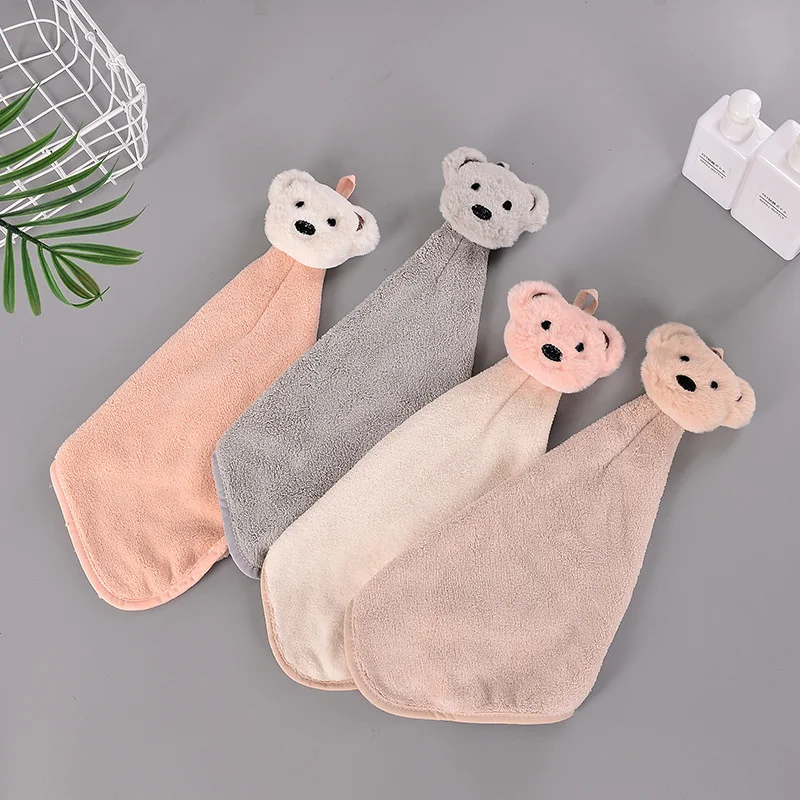 Cartoon Bear Hand Towel Super Absorbent Coral Velvet Microfiber Soft Face Towels Hanging Design Kitchen Bathroom Terry Towels