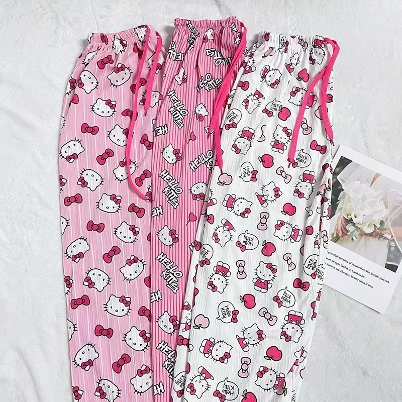 Pantalones de pijama de verano de Hello Kitty, pantalones de casa de Sanrio de dibujos animados de Anime, ropa de dormir de casa para parejas, pantalones de estudiante, ropa de descanso para el hogar de ocio