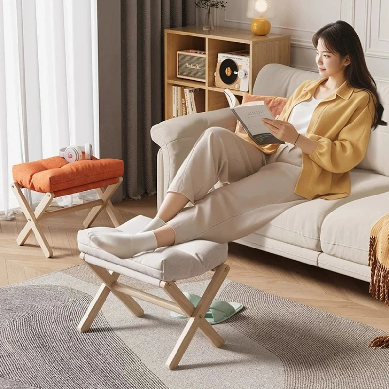 Wooden Nordic Foot Stool Low Elegant Upholstered Office Foot Stool Dressing Tble Shoemaker Marche Pied Pliable Home Furniture