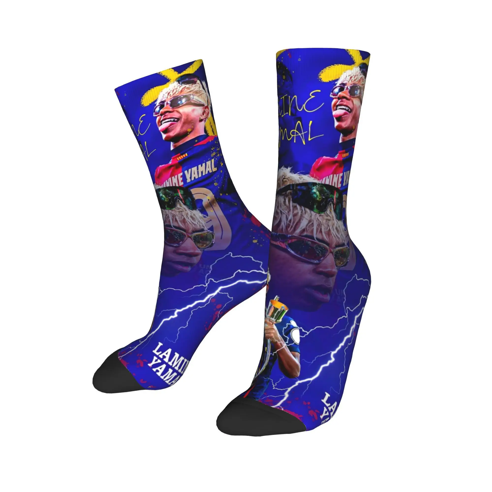 

Funny Soccer Spain Lamine Y-Yamal Basketball Socks Polyester Middle Tube Socks for Women Men Sweat Absorbing