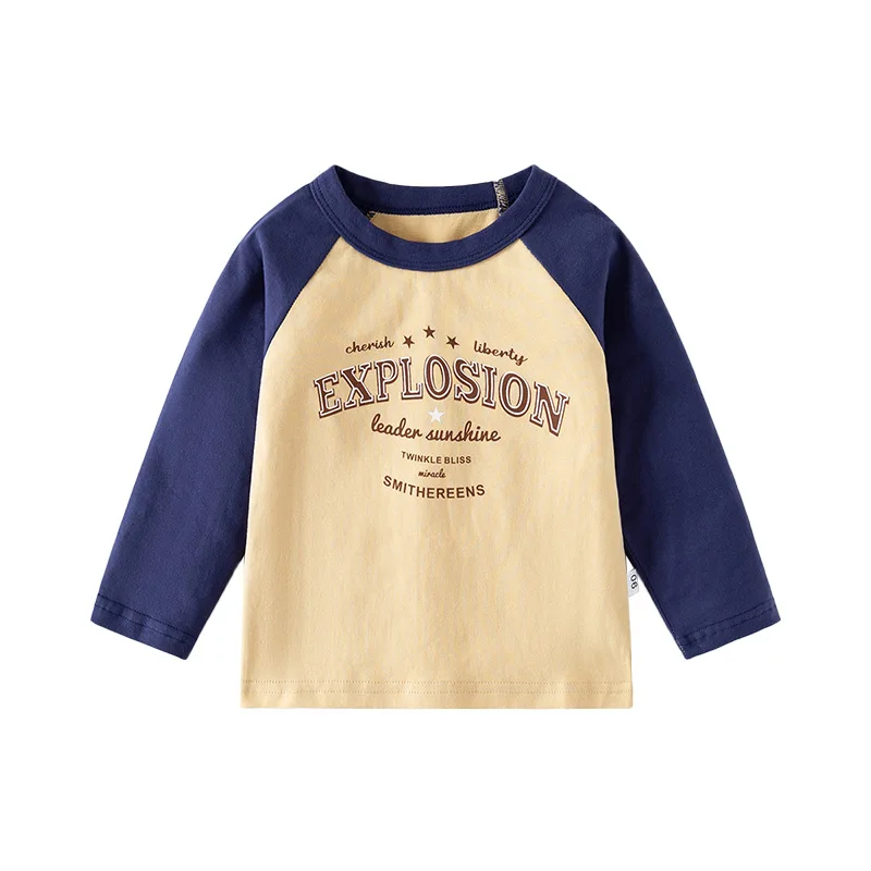 2024 Autumn Children Boy Bottom Shirt Round Neck Cartoon Kid Boy Pullover Casual Pure Cotton Toddler Boy Long Sleeve Shirt