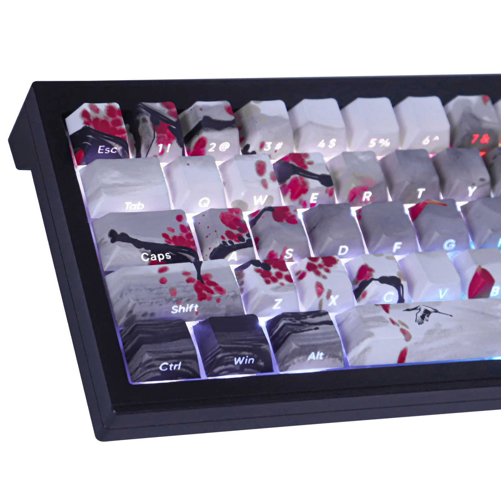 PBT Keycaps Side Printed Keycap Set 135 Keys Shine Through Landscape Painting Cherry Profile Keycaps for Mechanical Keyboards