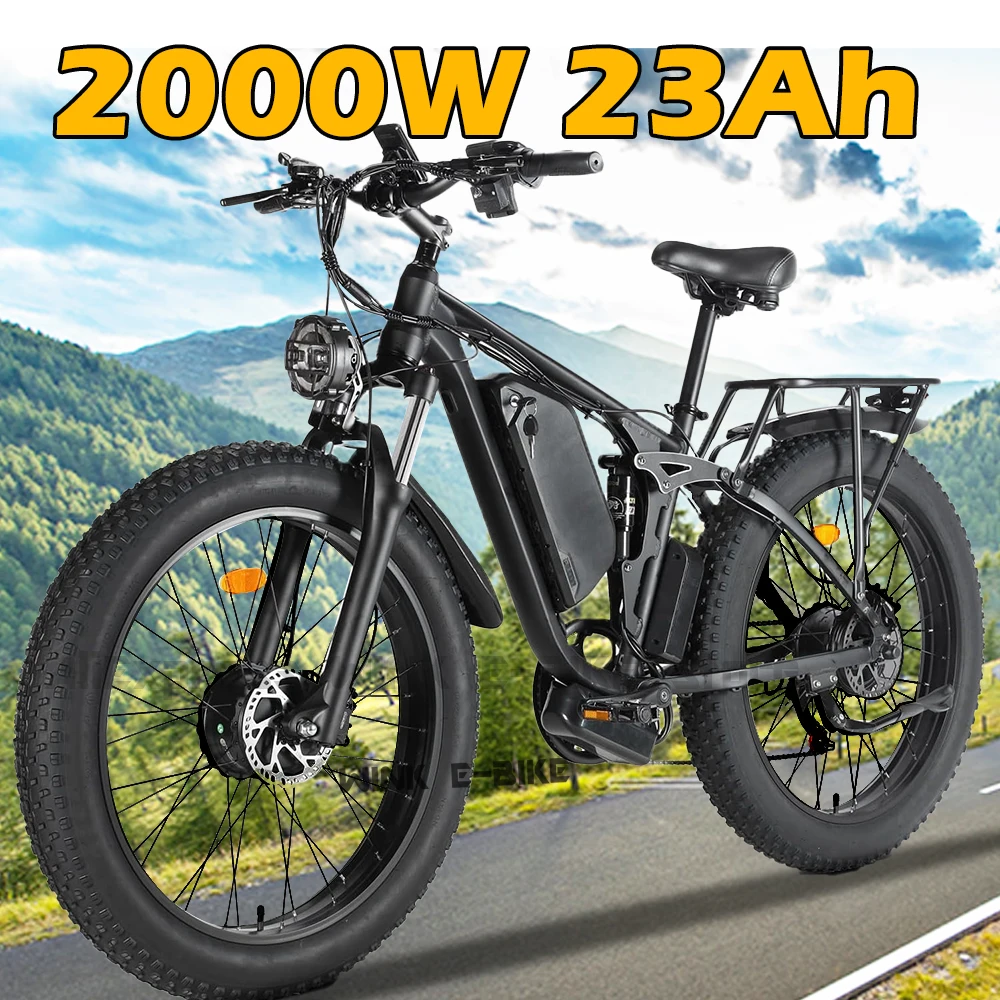 

Electric Bike for Adults 2000W 48V 23AH Battery Electric Bicycle 26" Fat Tire Full Suspension Ebike 55km/h Beach Mountain E Bike