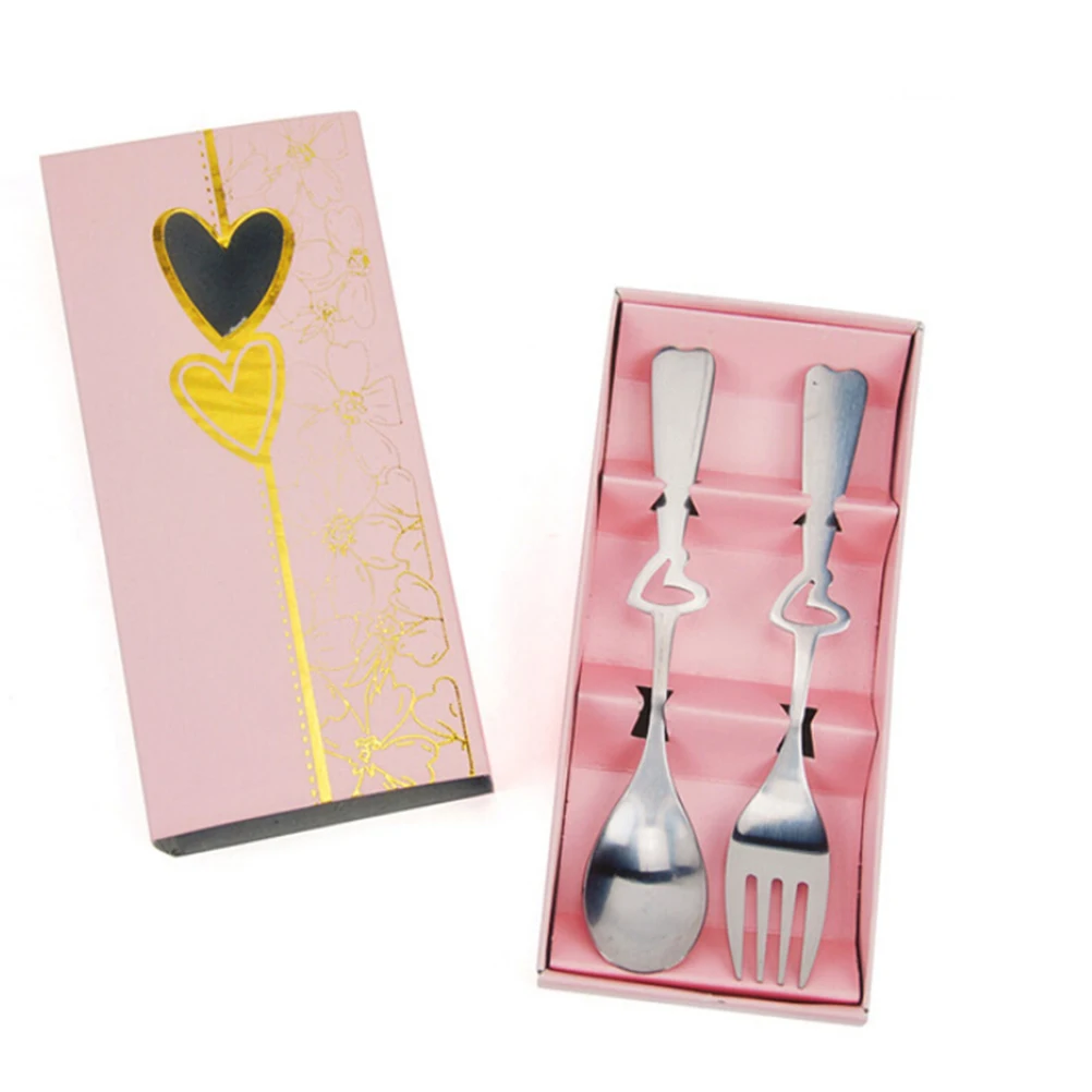 

2 Piece Heart Shaped Stainless Steel Spoon Fork Set Rust Resistant Dishwasher Safe Gift Wedding Picnic Travel Kitchen