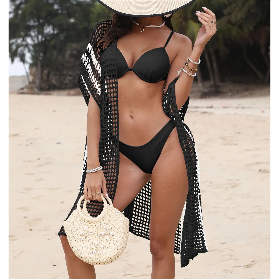 2026 Ausgehöhltes Kurzarm-Häkel-Strick-Tunika Strandkleid Strandkleidung Strandmode Strandüberwurf Damen V6593 – Detail 15