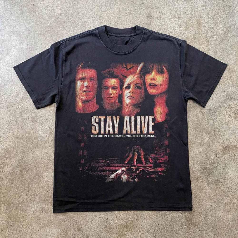 T-shirt à motif de film d'horreur Stay Alive (2006), en pur coton, chemise streetwear ample pour couples, t-shirts pour hommes