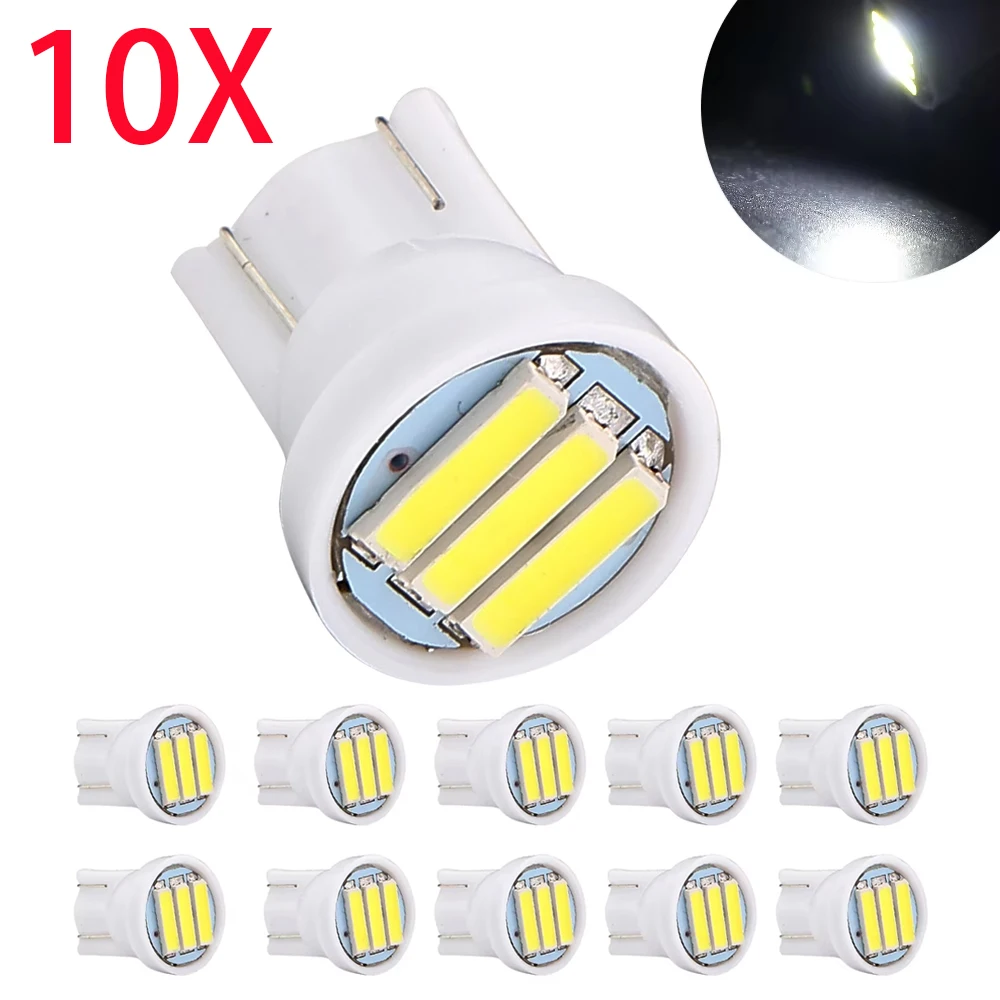 10pcs T10 3 SMD 7014 LED 3SMD 7020 1.5W White W5W LED Wedge License Plate Light Car Light Source DC 12V Car Accessories