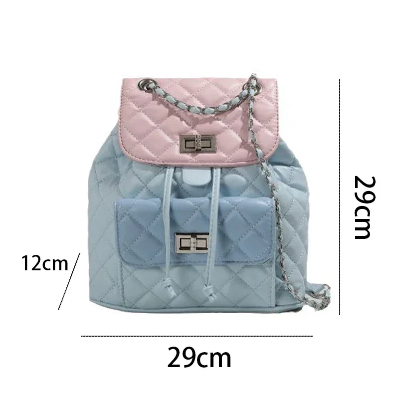 Western Style Small Fragrance Women\'s New High-end Solid Color Diamond Checkered Chain Backpack