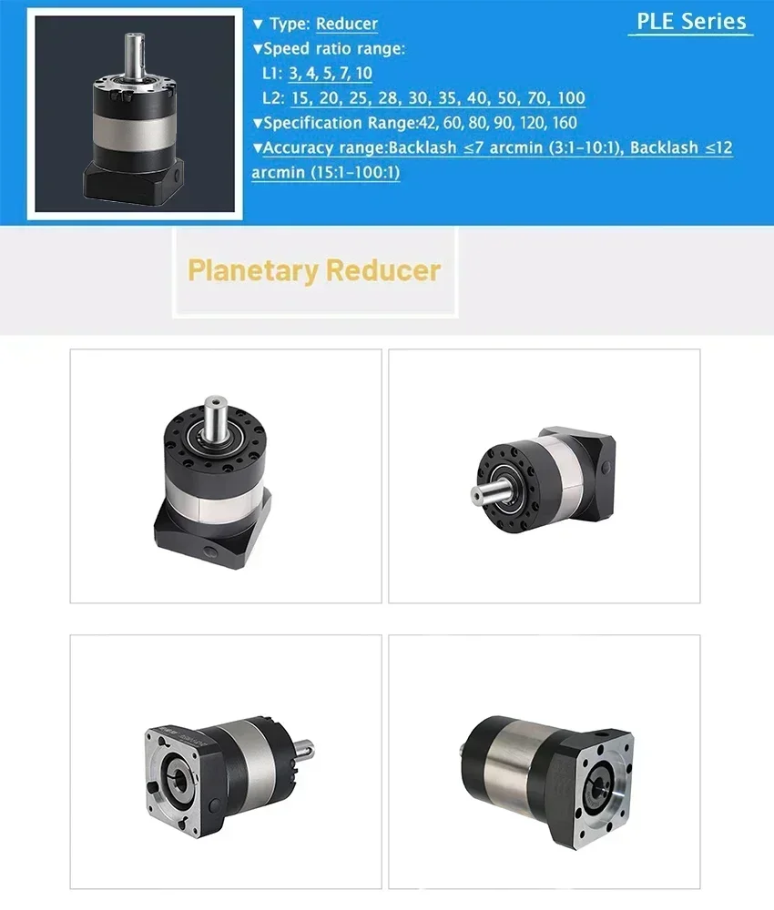 Round Flange Planetary Gearbox 7-12arcmin Ratio 3:1,5:1-100:1 Planetary Reducer 19,22,24mm Input for 110 130 180mm Servo Motor