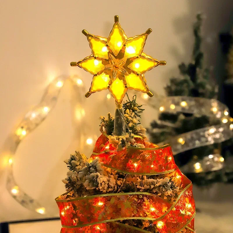 Gold Star Tree Topper LED Christmas Decorative Light Star Lantern Christmas Tree Topper Christmas Tree Overhead Lights