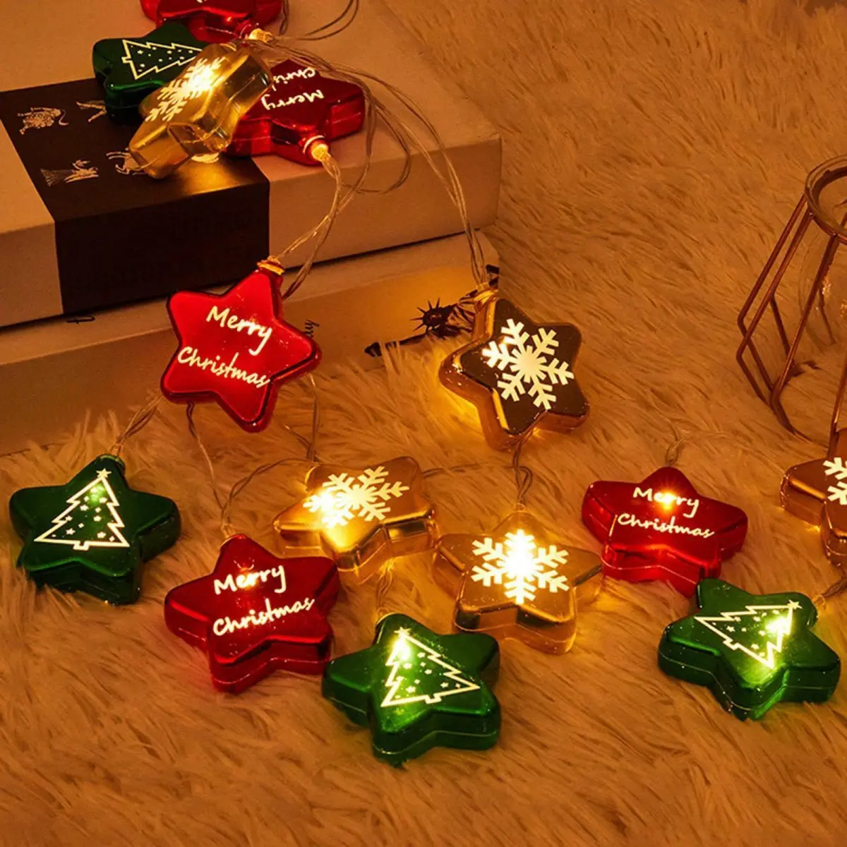 1pc 10/20 LED Christmas Electroplated Star Battery Powered String Light Christmas Fairy Atmosphere For Festive Christmas Decor