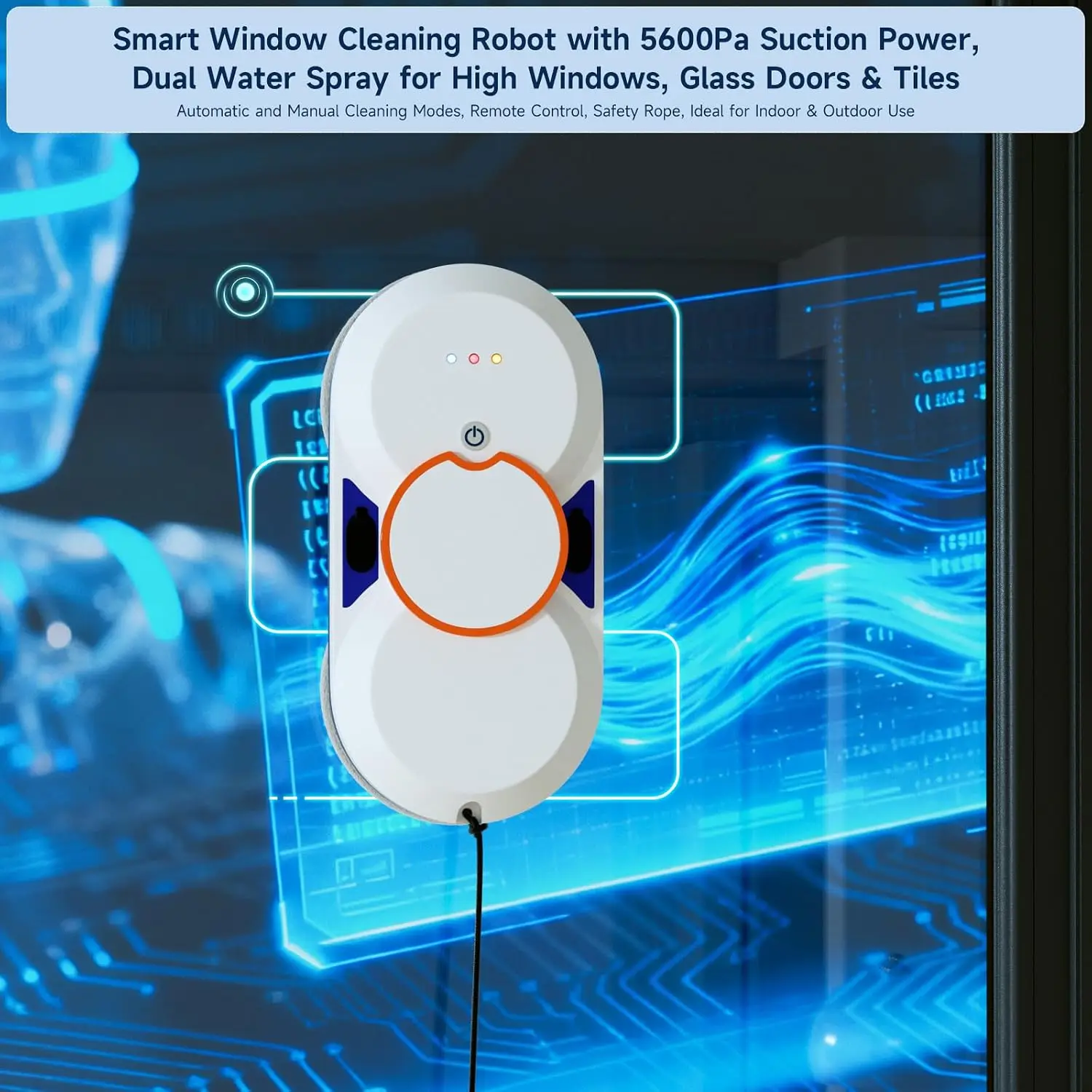 2026 New Upgrade Smart Window Cleaning Robot - 5600Pa Suction Power, Double Ultrasonic Spray, 2 30ml Tanks, Smart Navigation