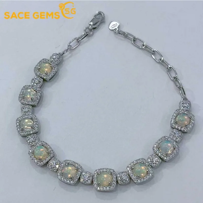 SACE GEMS New Arrival 925 Sterling Silver 5MM Natural Opal Gemstone Bracelrts for Women Engagement Cocktail Party Fine Jewelry