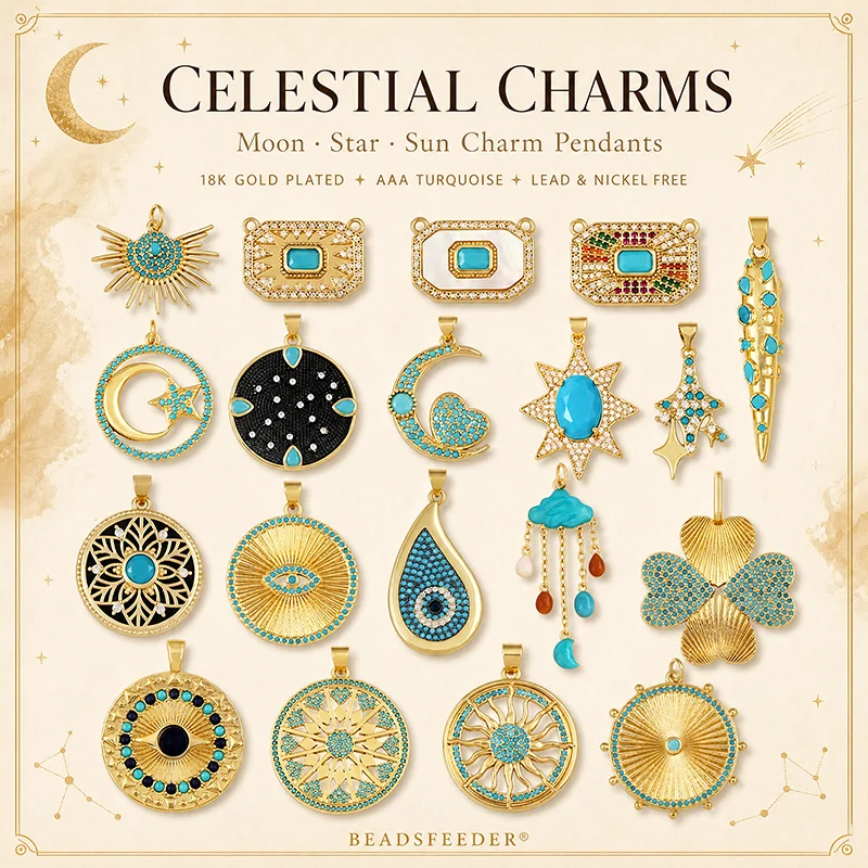 Trendy Star Moon Four‑Leaf Clover Starry Sky Evil Eye Charms Pendants,Necklace Bracelet Jewelry Making Accessories Supply T17