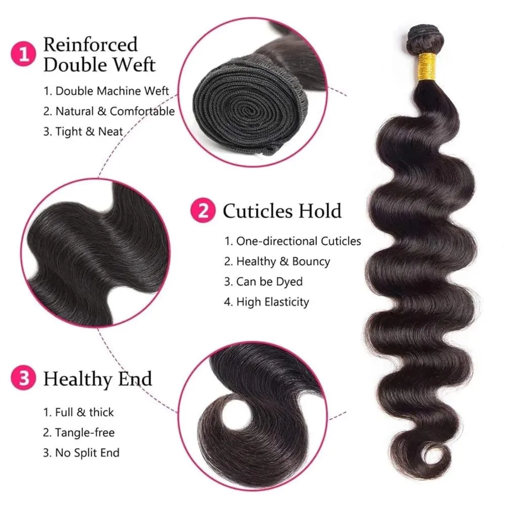 Human Hair Bundles Body Wave Natural Black Color Brazilian 100% Real Human Hair Extensions 24 26 28 Inches For Woman 1/3 Bundles