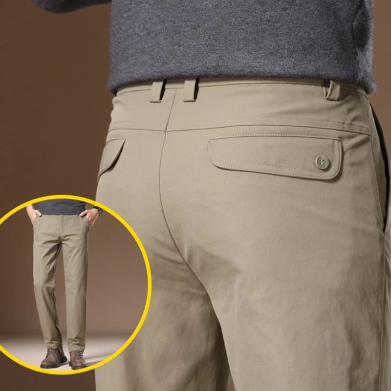 سليم مستقيم رجال الأعمال عارضة السراويل الخريف الشتاء الجلد ودية السراويل الكلاسيكية تنوعا اليومية تخفيف العلامة التجارية الملابس #1