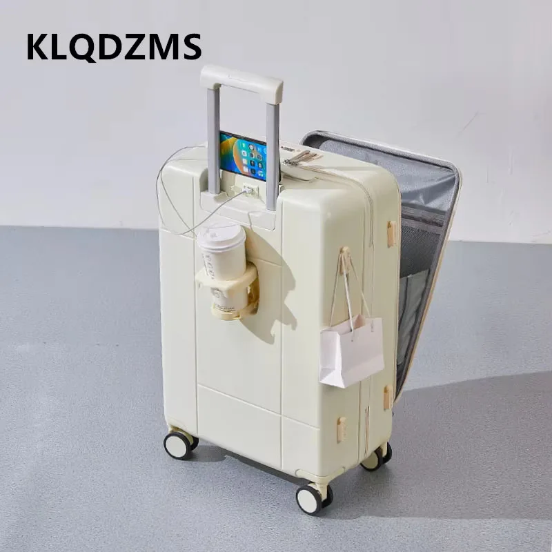 KLQDZMS Rolling Suitcase New 20 Inch Boarding Case 24" ABS+PC Front Opening Trolley Case USB Charging Carry-on Travel Luggage