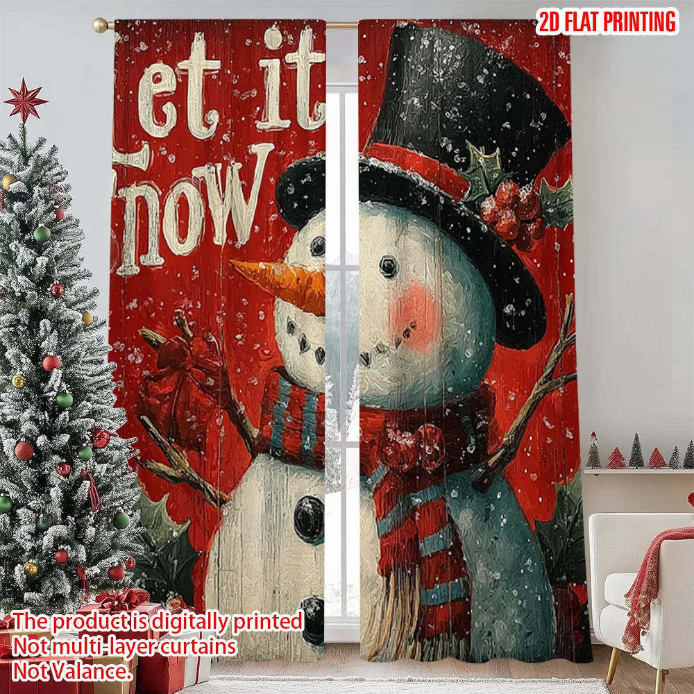 

2pcs 2D flat printing Christmas Party Curtain Let It Snow Machine Washable Fabric Without Electricity Party Decorations Perfect