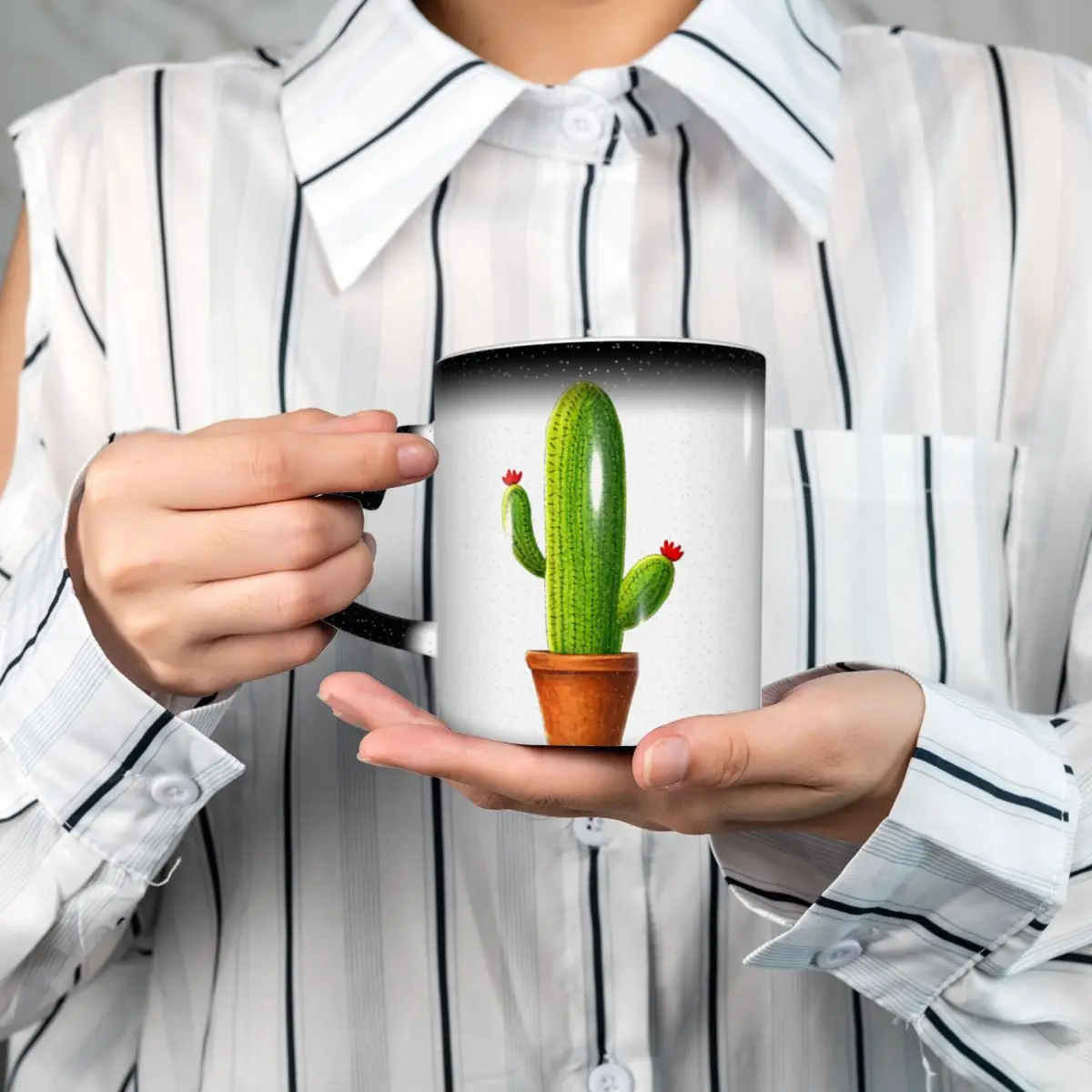 Cactus In Terracotta Pot With Tiny Blossoms Desert Plant Mug Ceramic Coffee Cups Tea Mugs Milk Cup Drinkware Gift for Woman Man