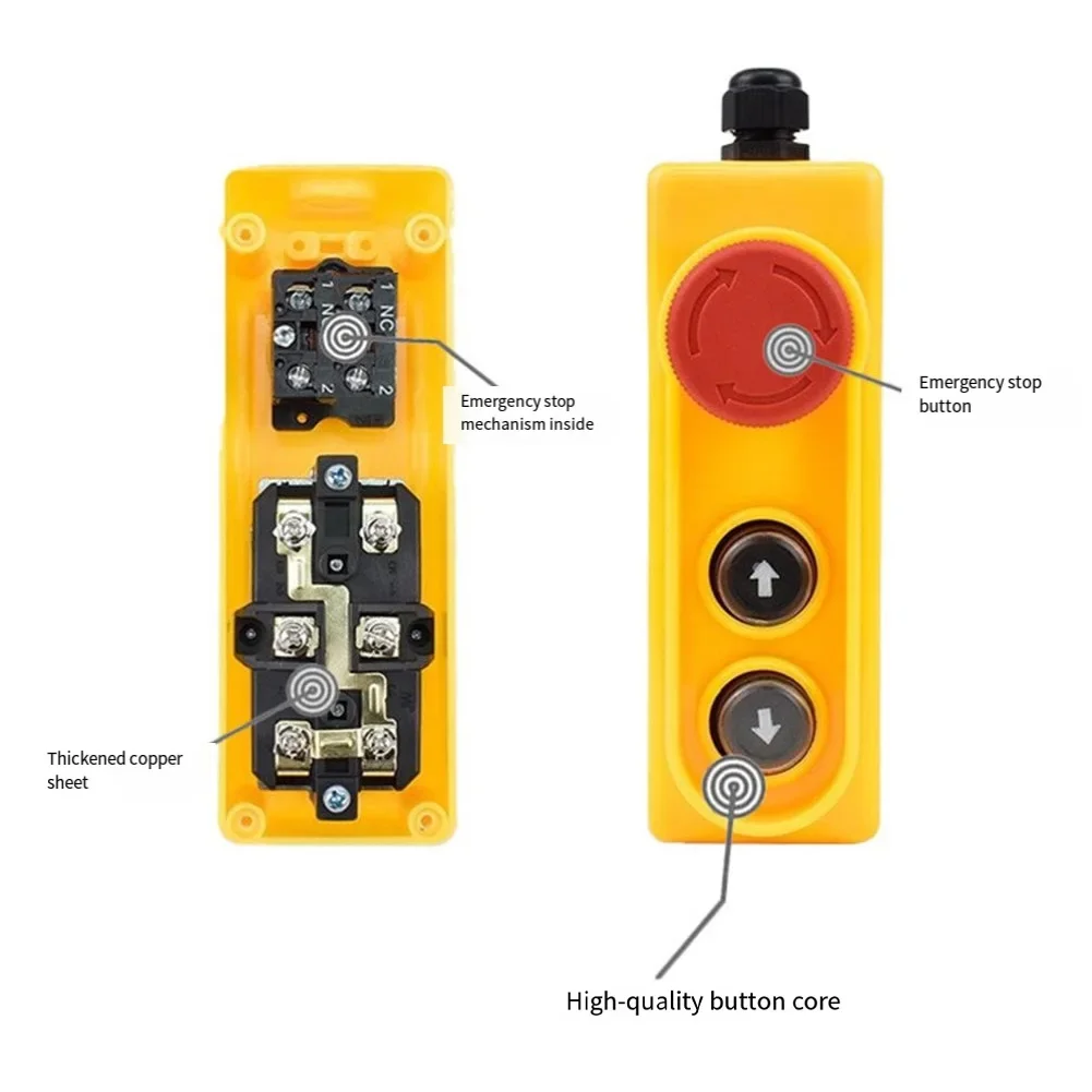 1 unidad de interruptor de polipasto eléctrico de 220V, caja de botón de elevación IP54, interruptor de botón de parada exigent para equipos eléctricos