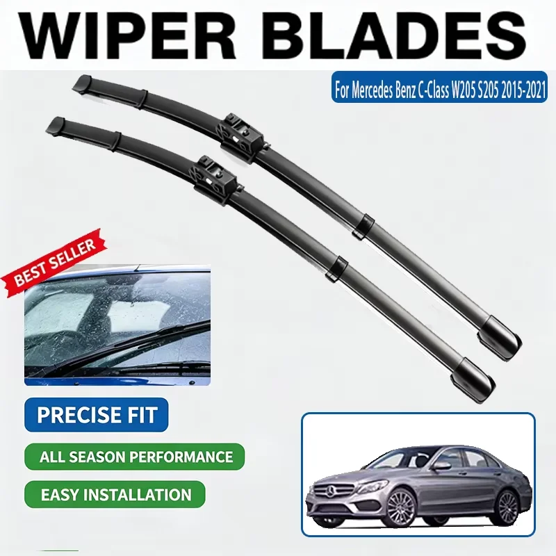 For Mercedes Benz C-Class W205 S205 2015-2021 C180 C200 C220 C250 Car Front Windshield Wiper Blades 2PCS Durable Rubber All Weat